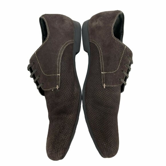 Bugatchi Oxford Shoes Men's Sz 10 Derby Wingtip Perf Lace up Suede Dark Brown - Picture 7 of 11